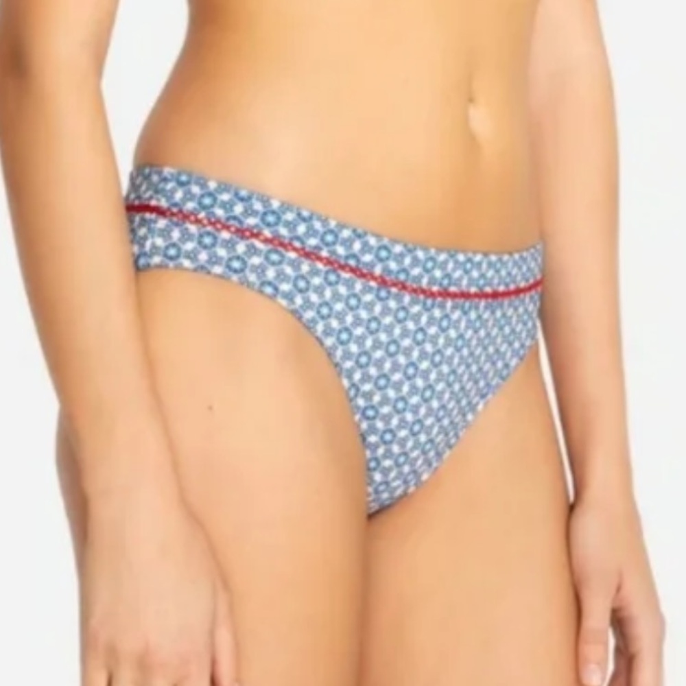 NWT JOHNNY WAS Dylan Hipster Bikini Bottom Crochet Trim Boho Navy Blue Red XXL